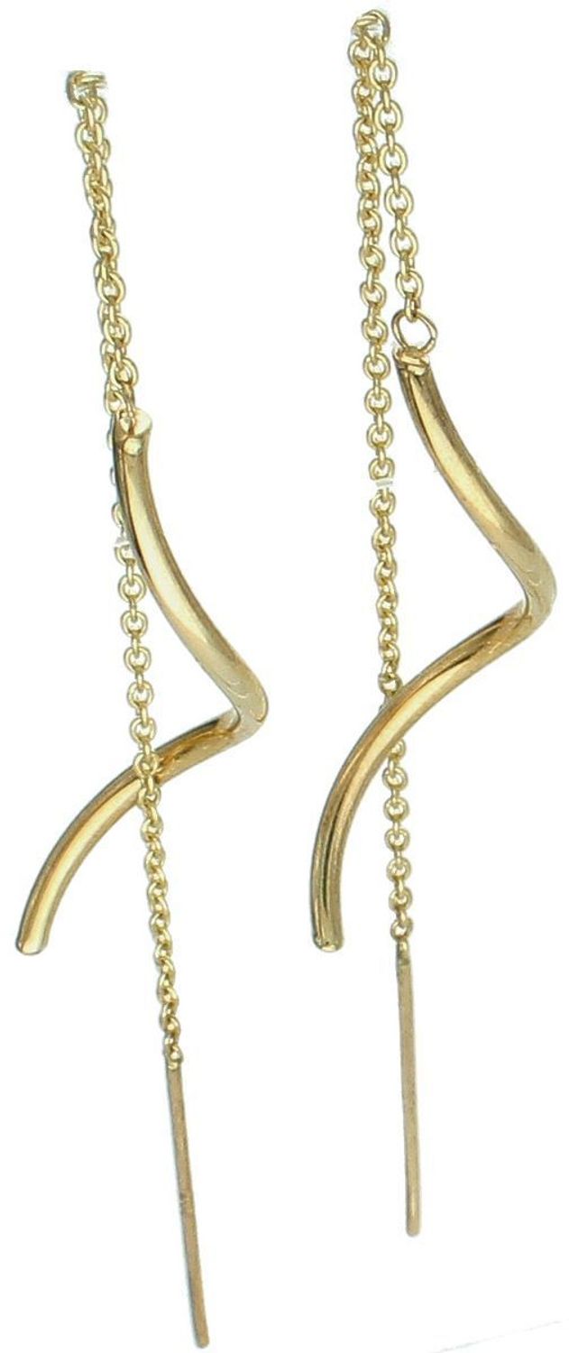 Złote kolczyki damskie próby 375 – model KL 6533 375. Wiszące, przeciągane przez ucho, długość 7 cm. Delikatny skręcony łańcuszek. Elegancka lekkość i ponadczasowy styl!1.jpg